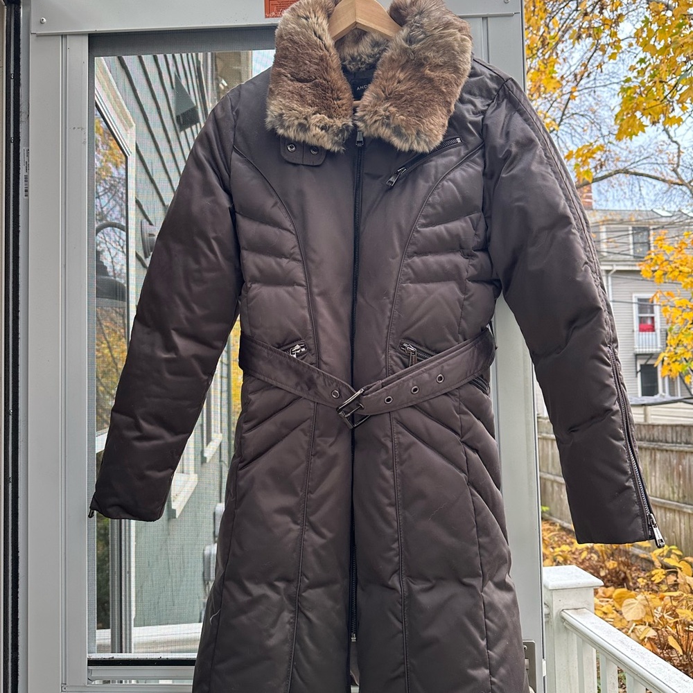 Andrew Marc Brown Puffer Coat with Fur Collar